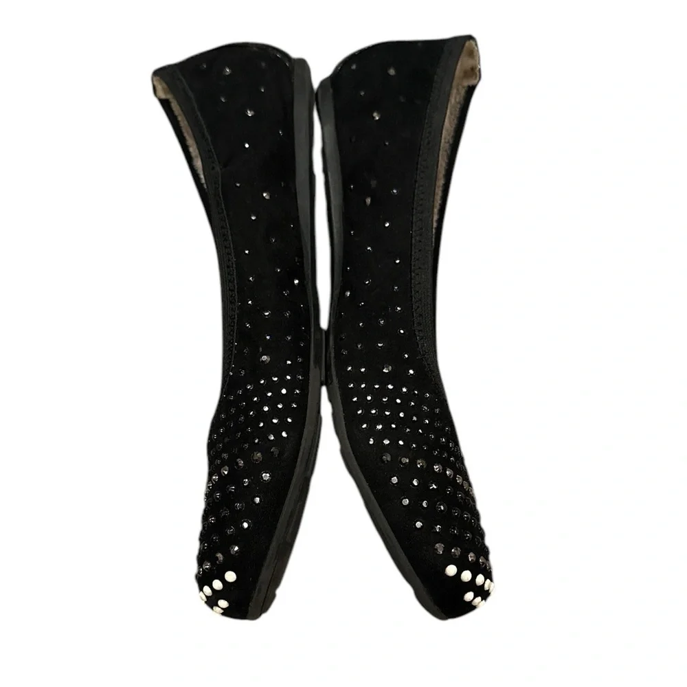 STUART WEITZMAN FANNIE PEARL BLACK STUD EMBELLISHED ROUND TOE BALLET FLAT SHOE 5